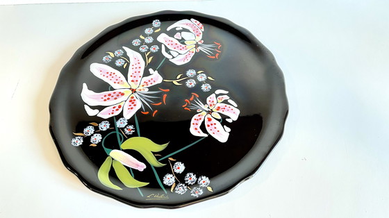 Image 1 of PLAT LONGWY aux LYS earthenware signed L. VALENTI