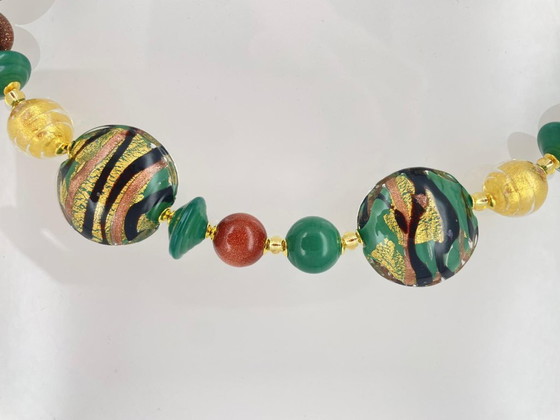 Image 1 of Collana artigianale in Vetro di Murano – lavorazione al lume con foglia oro e avventurina