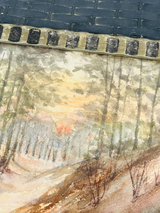 Image 1 of Belgisches Aquarell, Sonnenuntergang bei Houffalize, signiert J. Dupont