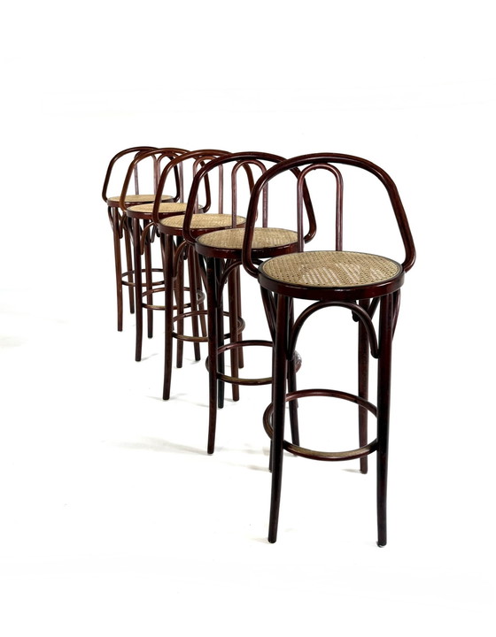 Image 1 of 5x vintage webbing bar stool, Thonet ‘60s style