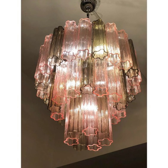 Image 1 of Lustre contemporain en verre de Murano avec verre fumé et verre rose Tronchi