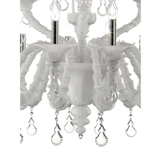 Image 1 of Imperial Venetian Modern White "Ca' Rezzonico" With Curls Murano Glass Chandelier