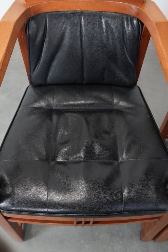 Image 1 of 4 x Schwarze Schuitema Art-Deco-Esszimmerstühle aus Leder mit Armlehnen aus der Decoforma-Serie