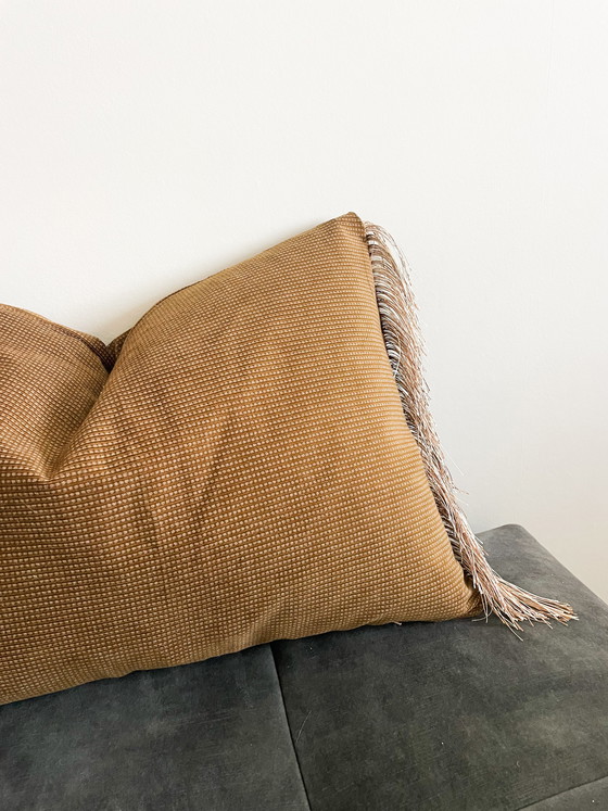 Image 1 of Handmade camel cushion with fringes