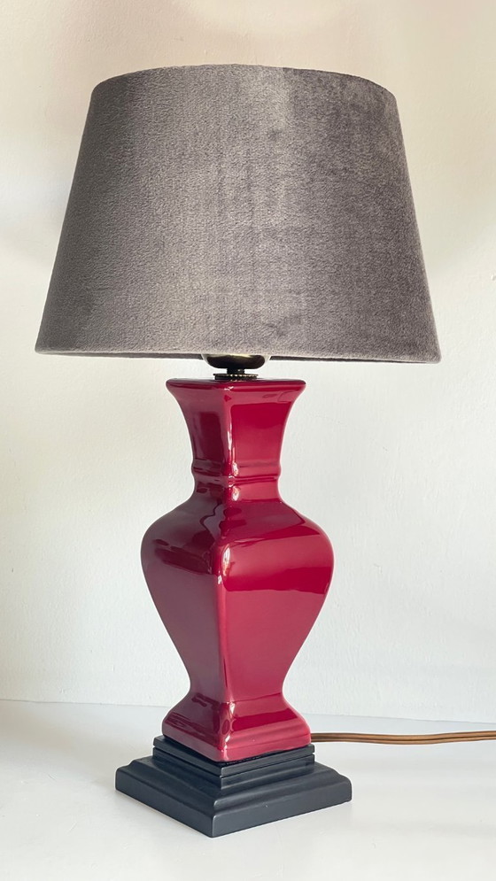 Image 1 of Vintage Ceramic and Velvet Lamp
