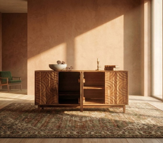 Image 1 of Luxe Japandi dressoir | Handgecarveerd acaciahout | 188 cm