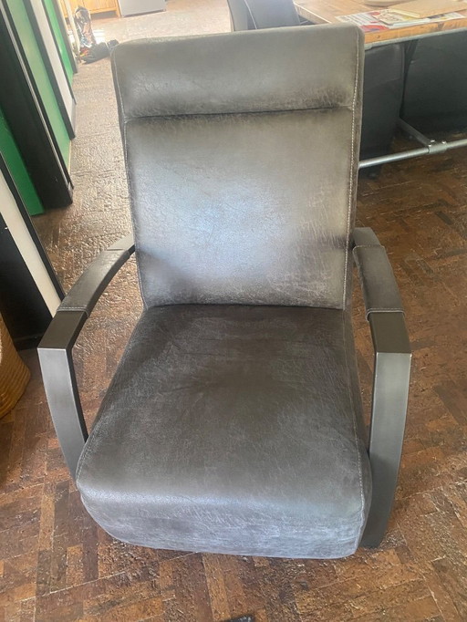 Industrial micro leather armchair with steel