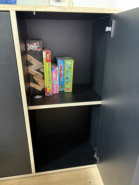 Image 1 of Tylko Bookcase Black/Plywood With Bottom Doors