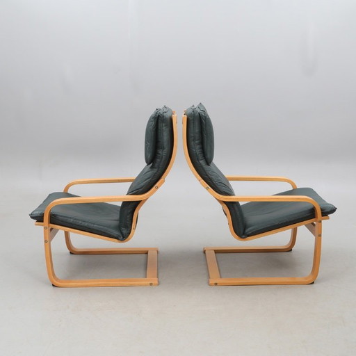Noboru Nakamura for IKEA — Pair of “Points” Armchairs — Birch & Leather Upholstery — Contemporary — H 94 cm (37.0 inches).  ￼
