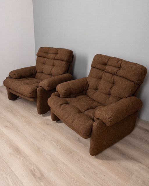 Paar 70S fauteuils in stof Mod. Coronado Ontwerp Afra & Tobia Scarpa