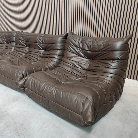 Image 1 of Conjunto Togo de Ligne Roset de los años 70 en piel color moca