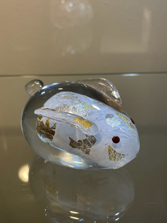 Japanse glazen muis of konijn beeldje met goud- en zilverblad, Decoratieve objecten, Transparant (foto 2 van 14)