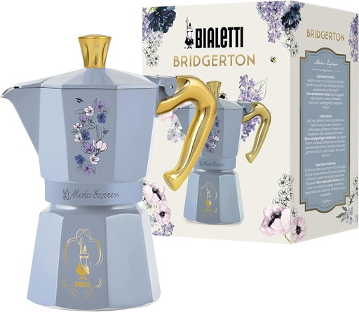 Bialetti Moka Express Bridgerton 6 tasses, Poignée antibrûlure, Ne convient pas à l’induction, 6 tasses (270ml), Aluminium