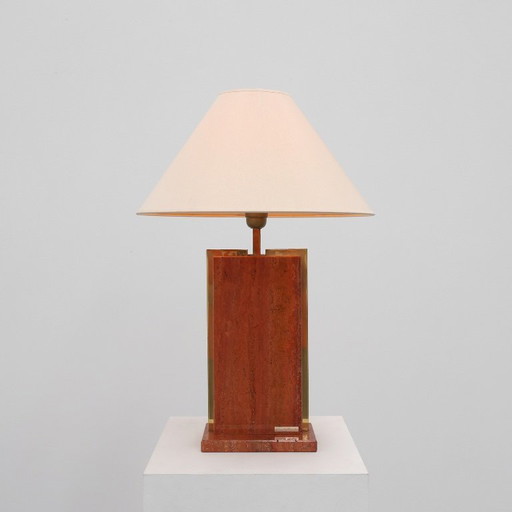 Vintage red marble table lamp by Camille Breesch in Hollywood regency style