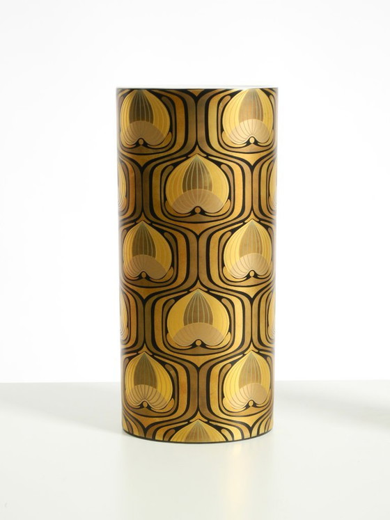 Image 1 of Two beautiful 1970s porcelain vases by Björn Wiinblad for Rosenthal Studio-Linie. Abstract peacock feathers in gold and black