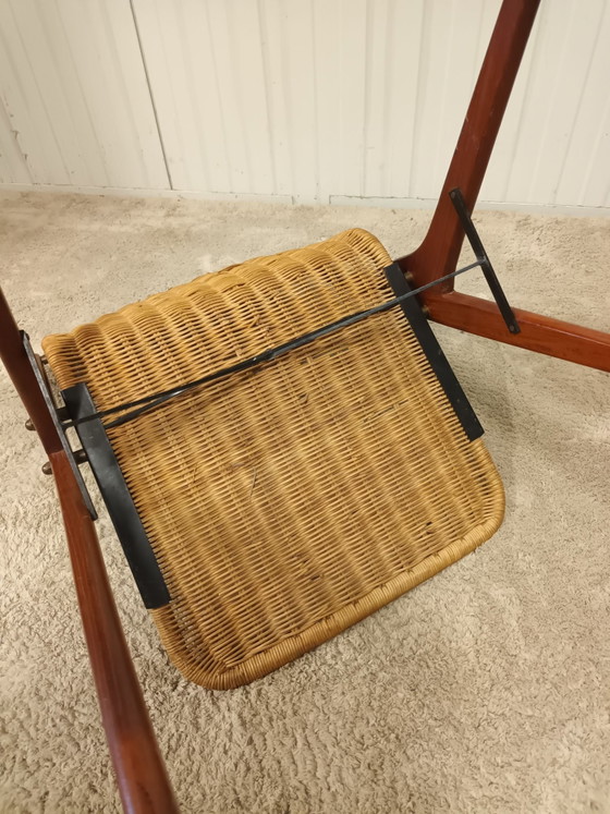 Mid-century stoel teak & rotan, Kuipstoelen, Hout, Bruin (foto 8 van 11)