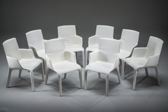 Image 1 of Gio Esszimmerstühle aus ecrufarbenem Leder von Walter Knoll, Deutschland, 2000er Jahre, 8er-Set
