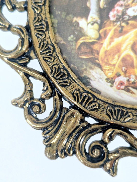 Image 1 of Set di 6 stampe d'arte vittoriane, cornice vintage in metallo dorato, Made in Italy, anni '70