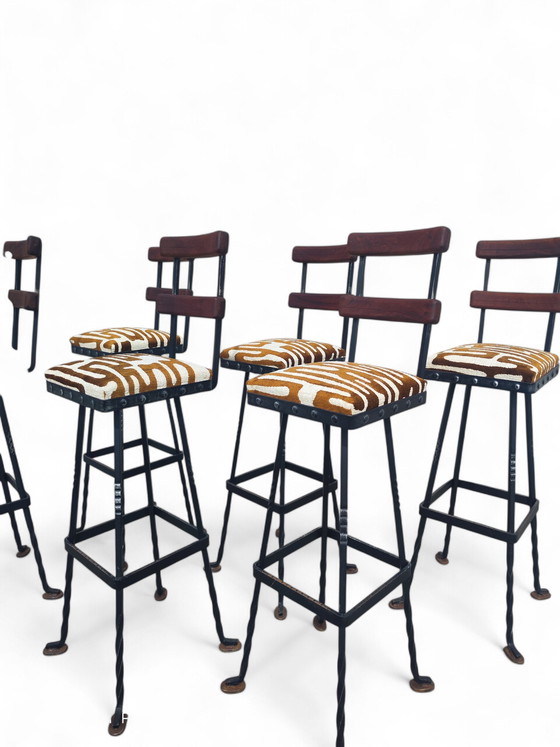 Image 1 of 6 1970s Brutalist Barstools in Steel and teak 
