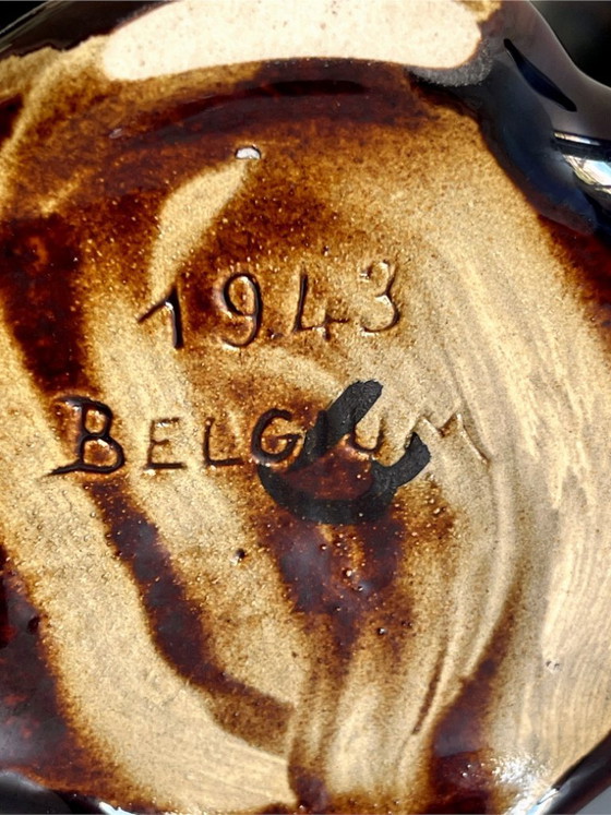 Image 1 of Paar Art-Deco-/Mid-Century-Vasen – Belgisches Steingut (Thulin zugeschrieben) – Engobenglasur – 28 cm