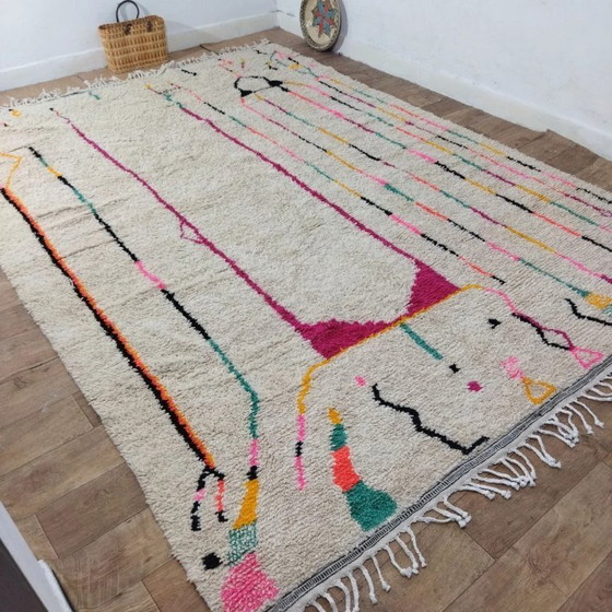 Image 1 of Azilal Teppich XXL Naturwolle – Bunte Linien Handgefertigt (330×240 cm)
