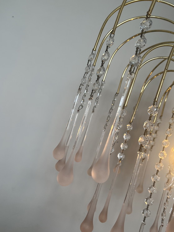Image 1 of XL Vintage Large Pink Teardrop Pears Chandelier Crystal Pendant Lamp
