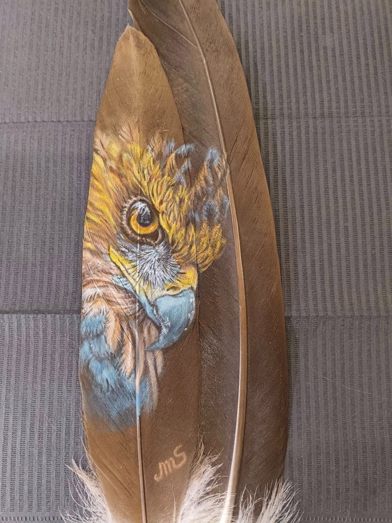 Image 1 of Sandra Melin Raptor Acrilico su piuma di tacchino nera