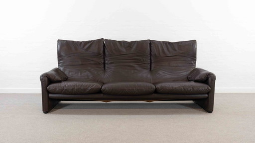 Cassina Maralunga 3seat Sofa in darkbrown Leather by Vico Magistretti