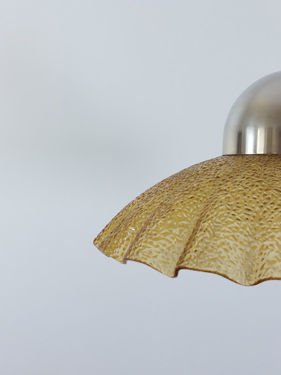 Image 1 of Lampada a sospensione vintage in vetro pressato, anni '80, in metallo