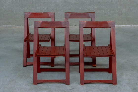 Image 1 of Set di 4 sedie pieghevoli rosse di Aldo Jacober