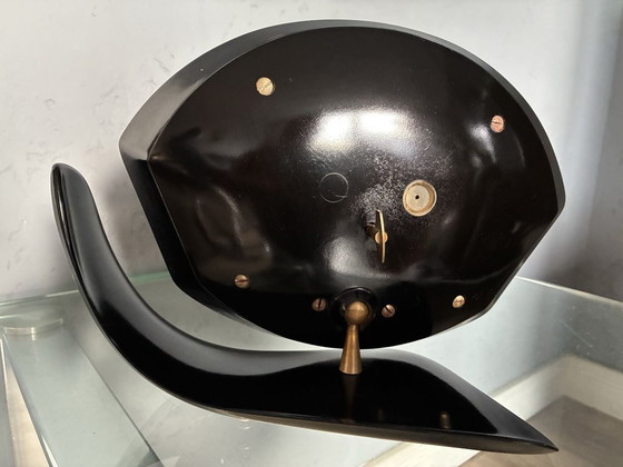 Orologio da camino Prim in bachelite, orologio occhio di gatto cecoslovacco anni '50, Plastica, Nero, 1950 (foto 5 di 7)