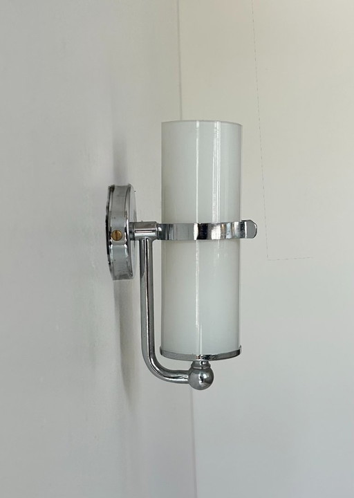 Wall lamp in chrome-plated metal and opaline, France 1970