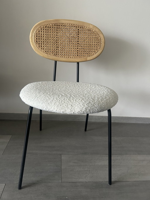 Esszimmerstühle aus Rattan und Bouclé – 6 Stück