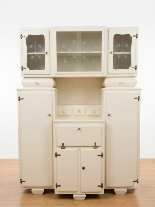 Armadio contenitore e credenza Mid-Century Modern crema biancastro, anni '40