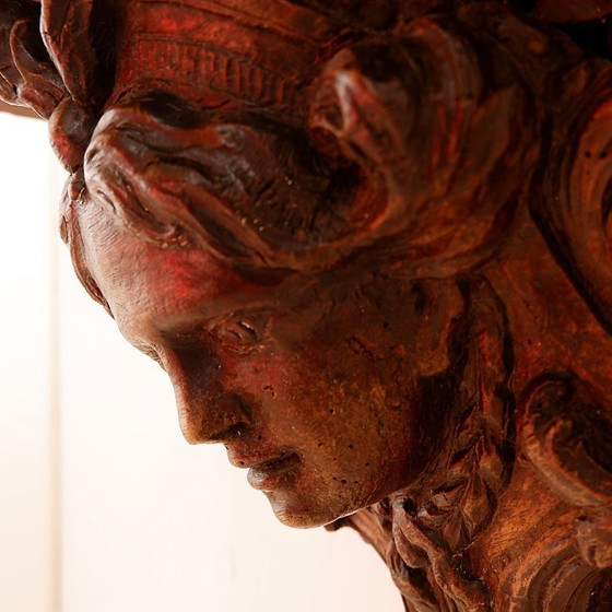 Image 1 of Estantería de pared antigua de madera tallada a mano - siglo XIX