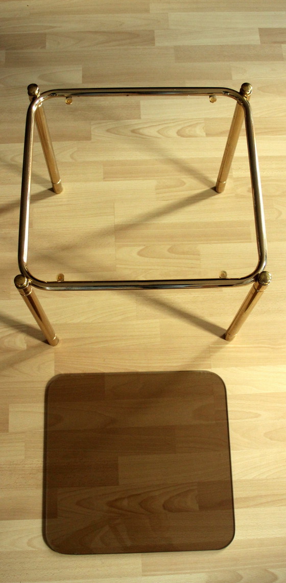 Image 1 of Space Age side table brass with smoked glass top - Vintage