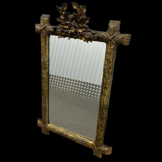 Image 1 of Antieke vergulde spiegel, cherubijn en eikenblad decoratie