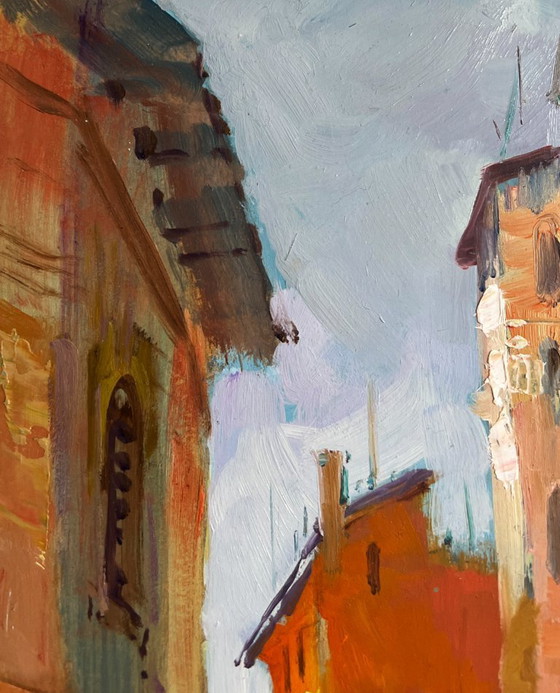 Image 1 of Original Oil Painting City Street Landscape Street of old memories of the city
