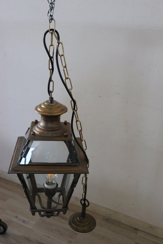 Image 1 of Lanterne vintage en laiton et verre, Italie, années 1980 environ