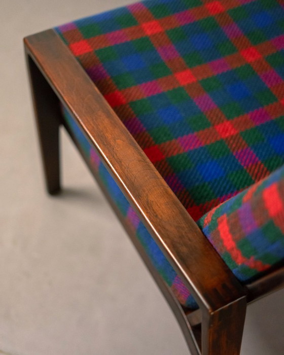 Image 1 of Coppia di poltrone Antimott di Wilhelm Knoll in noce e tartan