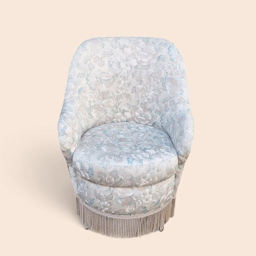 Vintage Armchair with Floral Print and Fringes