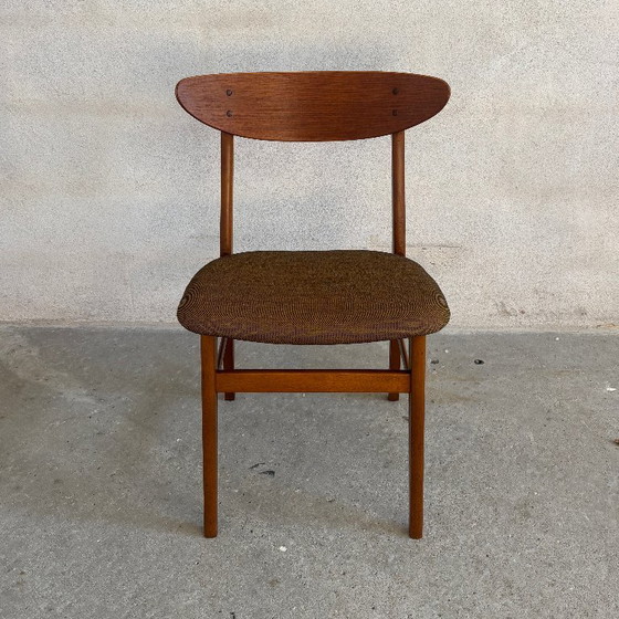 Lot de six Chaises de salle à manger, bois et tissu marron, Farstrup, Textile, Scandinavian (photo 6 sur 11)