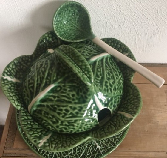 Image 1 of Terrine - Green cabbage 3-piece Portuguese earthenware