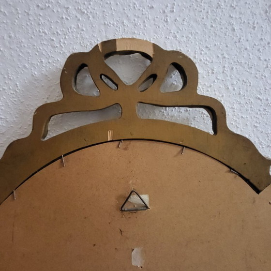 Image 1 of Large oval gold frame with bow, portrait, vintage