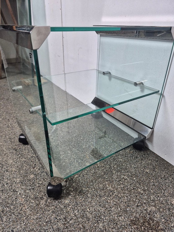 Image 1 of Chariot de service design Gallotti & Radice en verre et acier inoxydable – Italie
