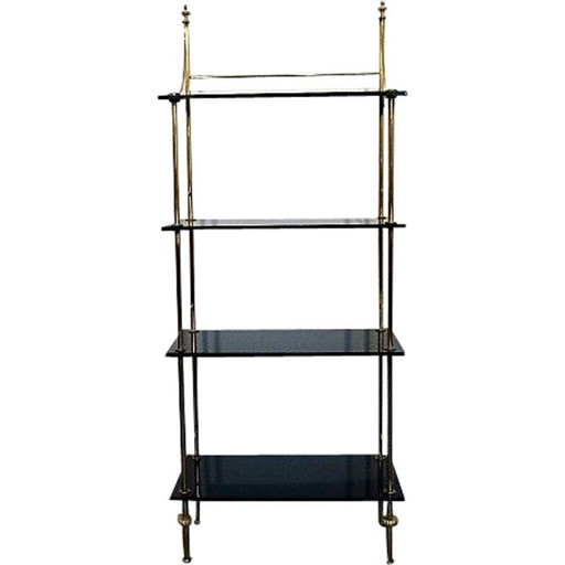 Mensola vintage in ottone e opalino nero, 1960