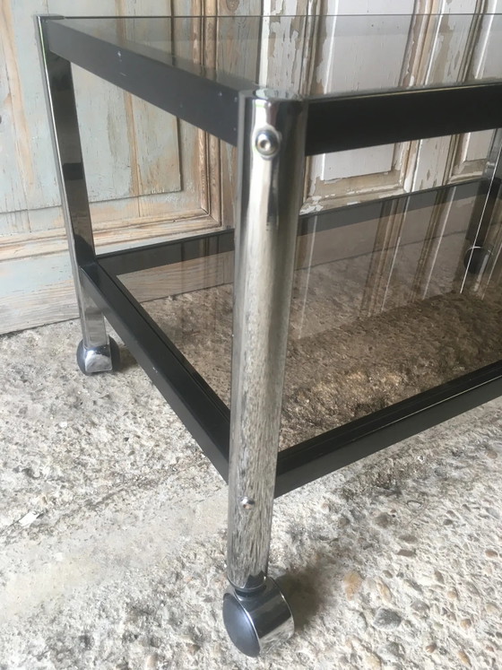 Metal coffee table with smoked glass. – Chrome, Vintage (photo 10 of 15)