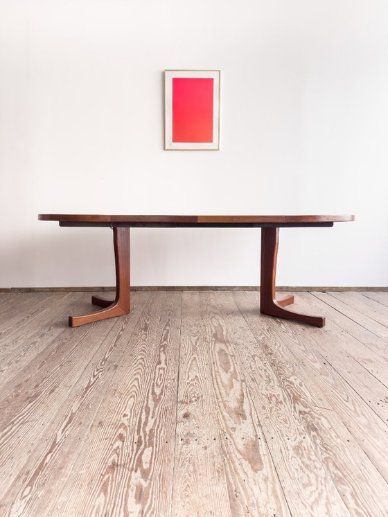 Image 1 of Mid Century Scandinavian Round Teak Dining Table with Extensions
