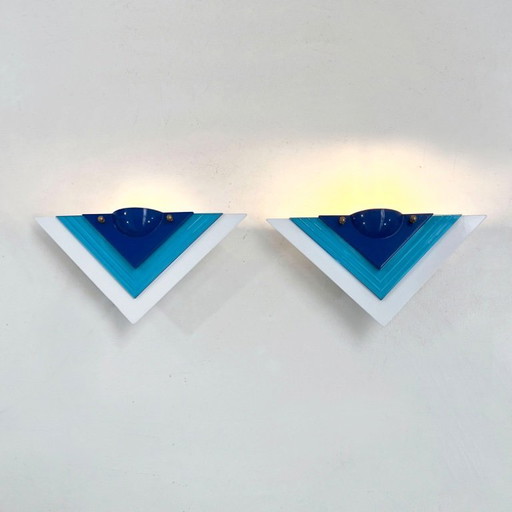 Pair of Blue Postmodern Wall Lamps, 1980s