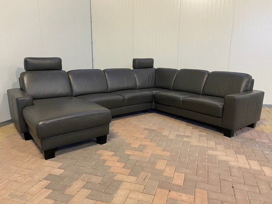 Image 1 of Schönes Echtes Leder Schwarzes U-förmiges Sofa